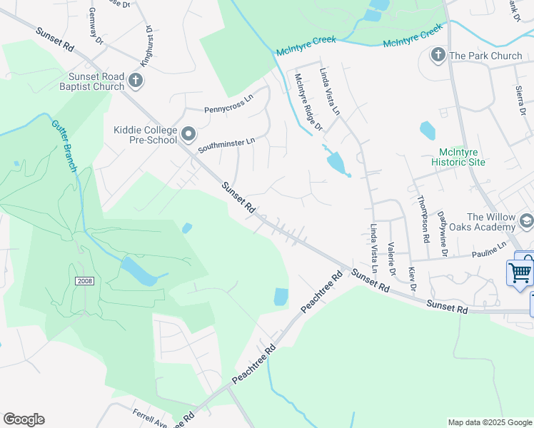 map of restaurants, bars, coffee shops, grocery stores, and more near 3001 Sunset Road in Charlotte