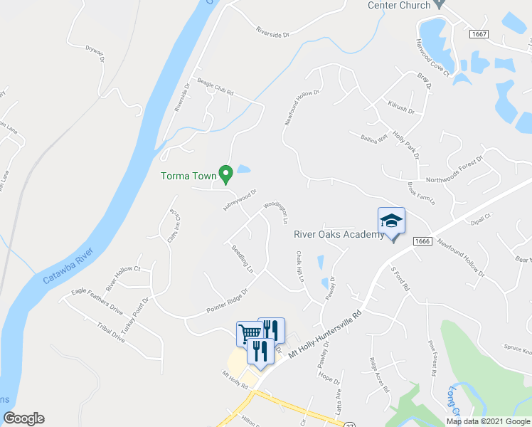 map of restaurants, bars, coffee shops, grocery stores, and more near 11350 Pointer Ridge Drive in Charlotte