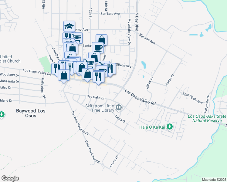 map of restaurants, bars, coffee shops, grocery stores, and more near 1310 Van Beurden Drive in Baywood-Los Osos