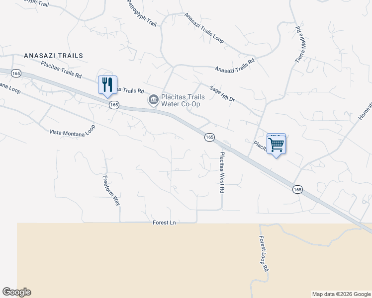 map of restaurants, bars, coffee shops, grocery stores, and more near 5 Frontier Lane in Placitas