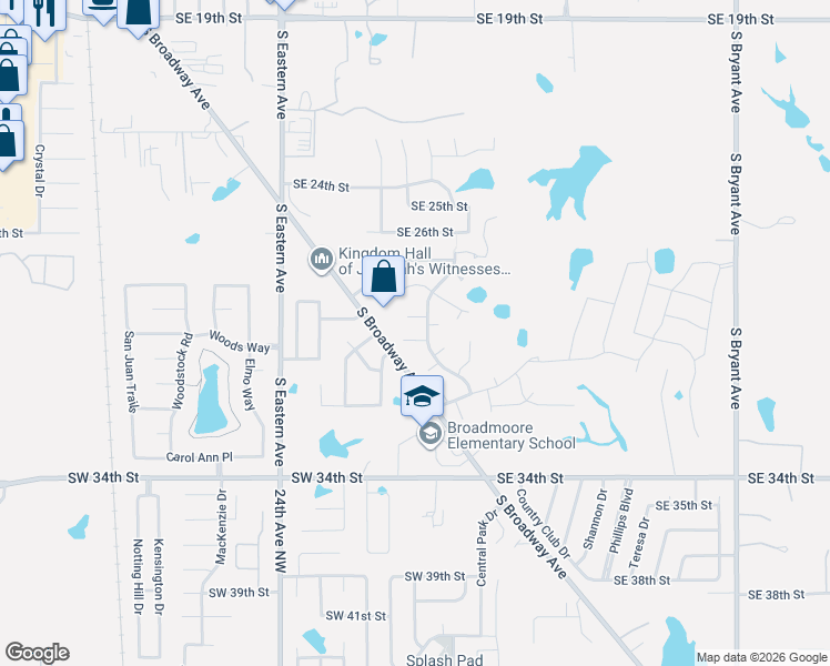 map of restaurants, bars, coffee shops, grocery stores, and more near 204 Southeast 29th Street in Moore