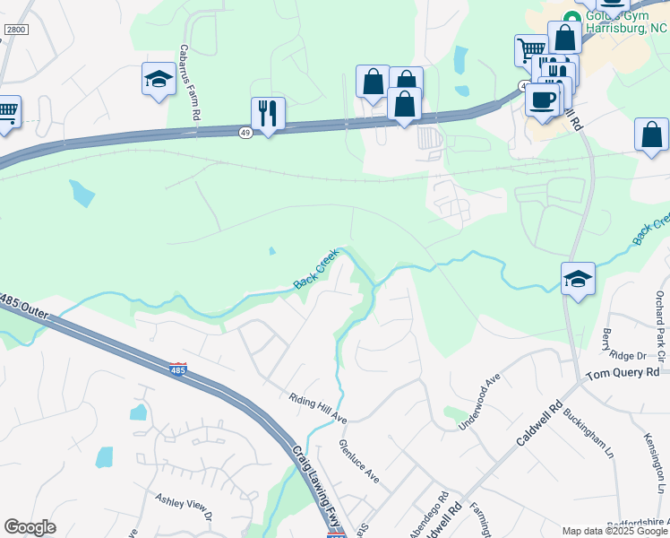 map of restaurants, bars, coffee shops, grocery stores, and more near 4423 Eglinton Toll Court in Charlotte