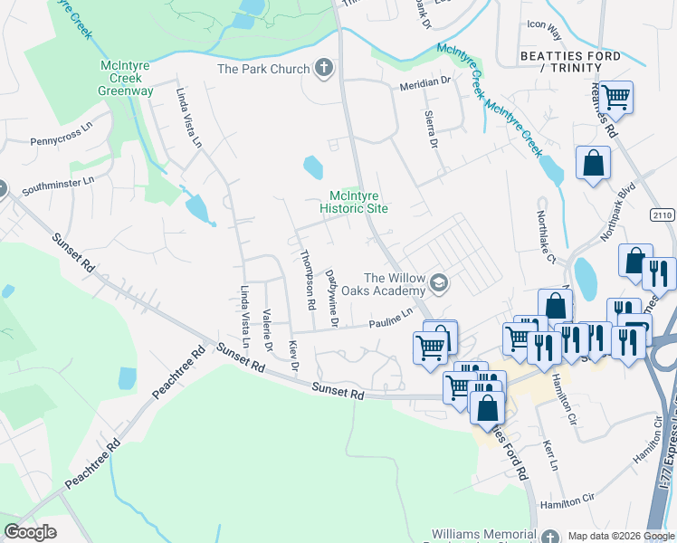 map of restaurants, bars, coffee shops, grocery stores, and more near 4024 Fifendrum Ln in Charlotte