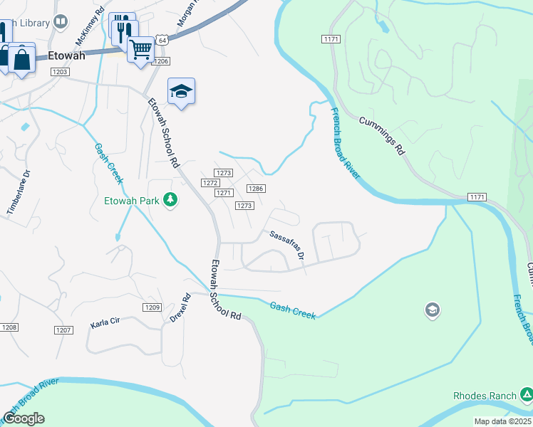 map of restaurants, bars, coffee shops, grocery stores, and more near 159 Beechnut Drive in Hendersonville