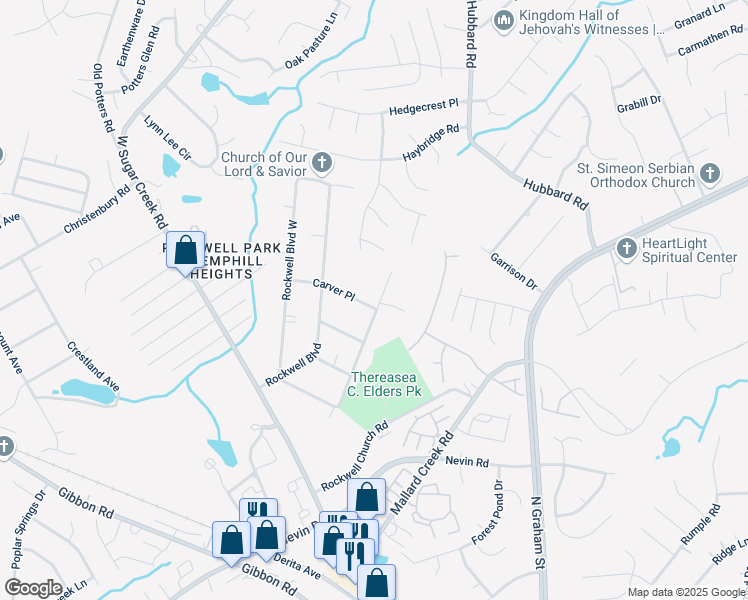 map of restaurants, bars, coffee shops, grocery stores, and more near 3200 Carver Place in Charlotte