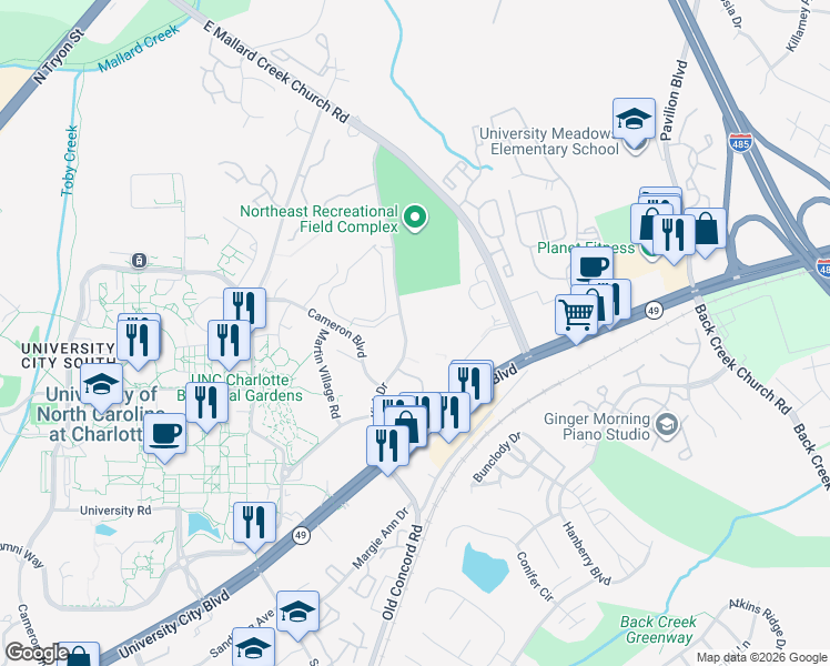 map of restaurants, bars, coffee shops, grocery stores, and more near in Charlotte