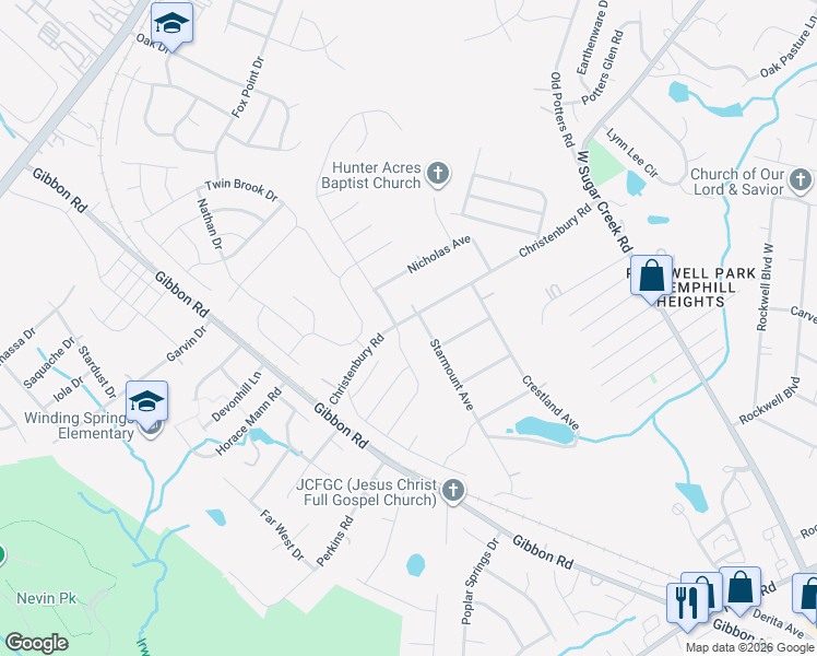 map of restaurants, bars, coffee shops, grocery stores, and more near 4920 Christenbury Road in Charlotte