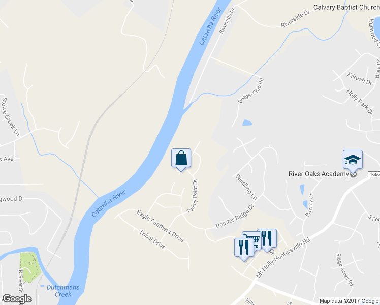 map of restaurants, bars, coffee shops, grocery stores, and more near 10605 Turkey Point Drive in Charlotte