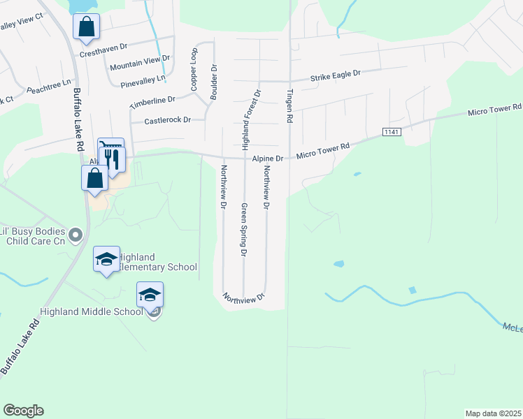 map of restaurants, bars, coffee shops, grocery stores, and more near 178 Northview Drive in Sanford