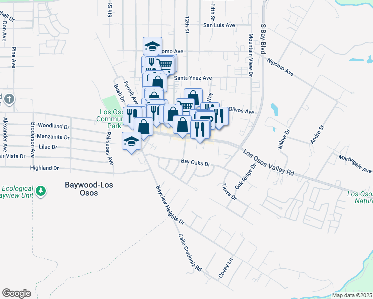map of restaurants, bars, coffee shops, grocery stores, and more near in San Luis Obispo
