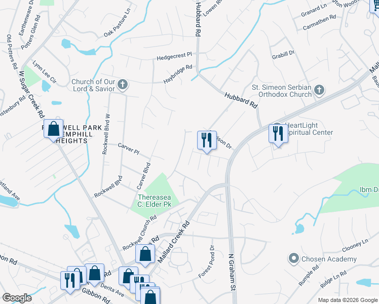 map of restaurants, bars, coffee shops, grocery stores, and more near 6855 Trimbach Way in Charlotte