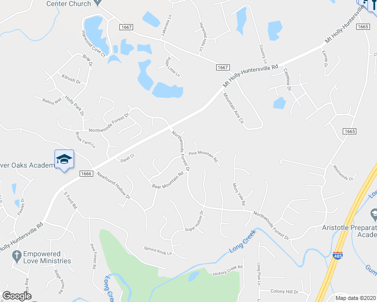 map of restaurants, bars, coffee shops, grocery stores, and more near 1711 Pine Mountain Road in Charlotte