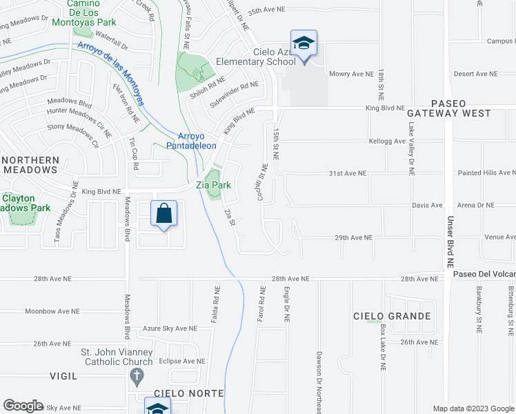 map of restaurants, bars, coffee shops, grocery stores, and more near 3141 Cochiti Street Northeast in Rio Rancho