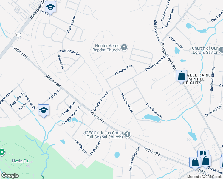 map of restaurants, bars, coffee shops, grocery stores, and more near 3724 Brandie Glen Road in Charlotte