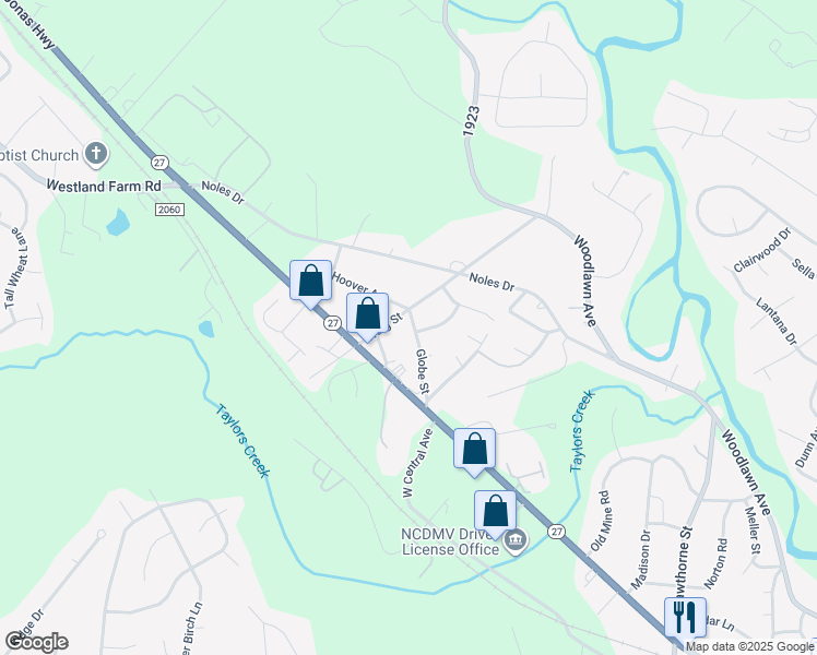 map of restaurants, bars, coffee shops, grocery stores, and more near 115 Globe Street in Mount Holly