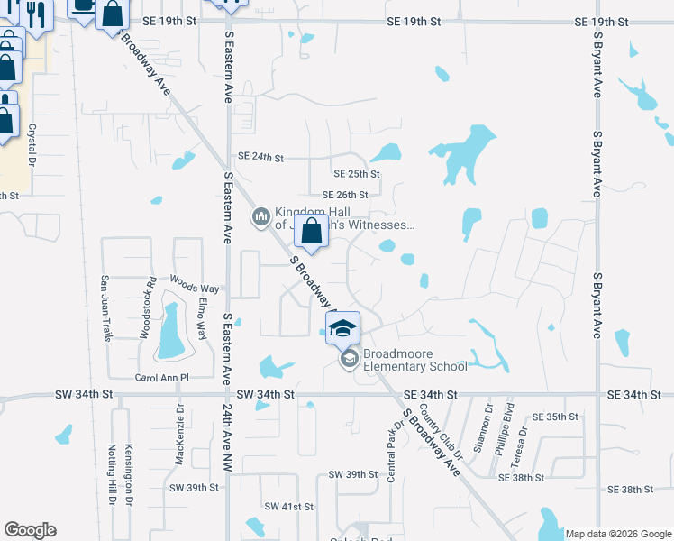 map of restaurants, bars, coffee shops, grocery stores, and more near 204 Southeast 29th Street in Moore