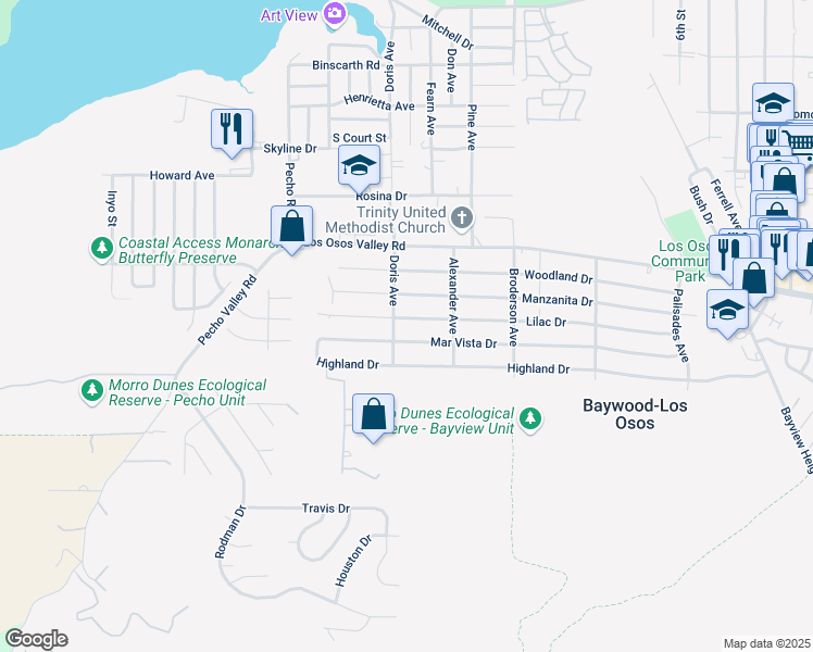 map of restaurants, bars, coffee shops, grocery stores, and more near 417 Lilac Drive in Baywood-Los Osos