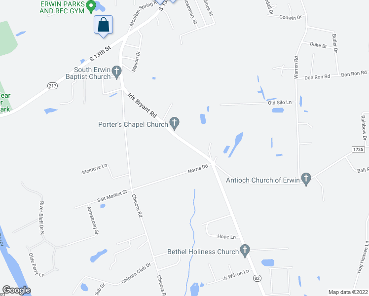 map of restaurants, bars, coffee shops, grocery stores, and more near 680 Iris Bryant Road in Dunn