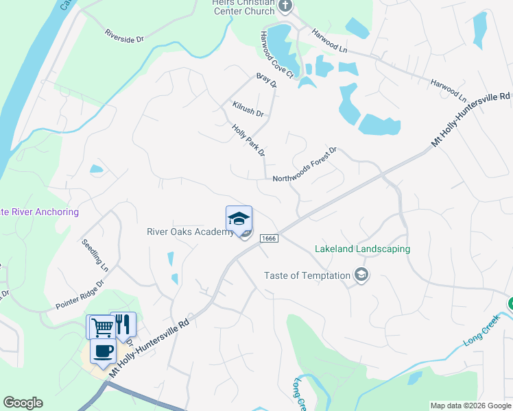 map of restaurants, bars, coffee shops, grocery stores, and more near 1037 Newfound Hollow Drive in Charlotte