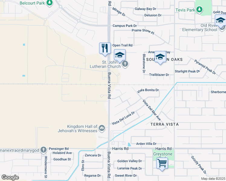 map of restaurants, bars, coffee shops, grocery stores, and more near 11111 Vista Fuego Drive in Bakersfield
