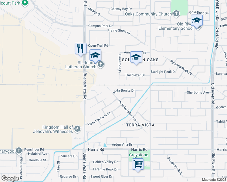 map of restaurants, bars, coffee shops, grocery stores, and more near 4922 Vista Del Mar Avenue in Bakersfield