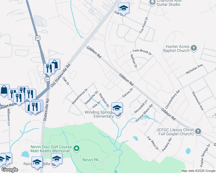map of restaurants, bars, coffee shops, grocery stores, and more near 4416 Stardust Drive in Charlotte