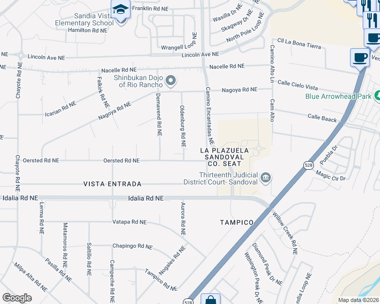 map of restaurants, bars, coffee shops, grocery stores, and more near 3106 Oldenburg Road Northeast in Rio Rancho