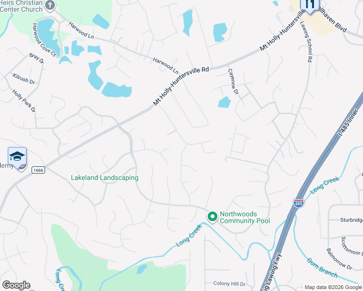 map of restaurants, bars, coffee shops, grocery stores, and more near 1955 Misty Vale Road in Charlotte