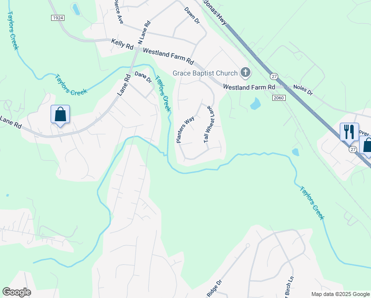 map of restaurants, bars, coffee shops, grocery stores, and more near 505 Planters Way in Mount Holly