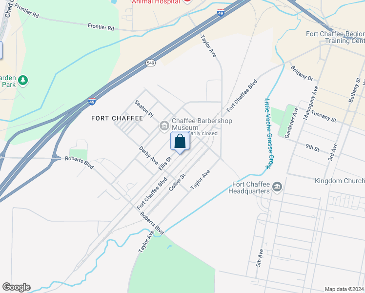 map of restaurants, bars, coffee shops, grocery stores, and more near 203 Ellis Street in Fort Smith
