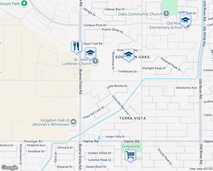 map of restaurants, bars, coffee shops, grocery stores, and more near 4918 Vista Del Mar Avenue in Bakersfield