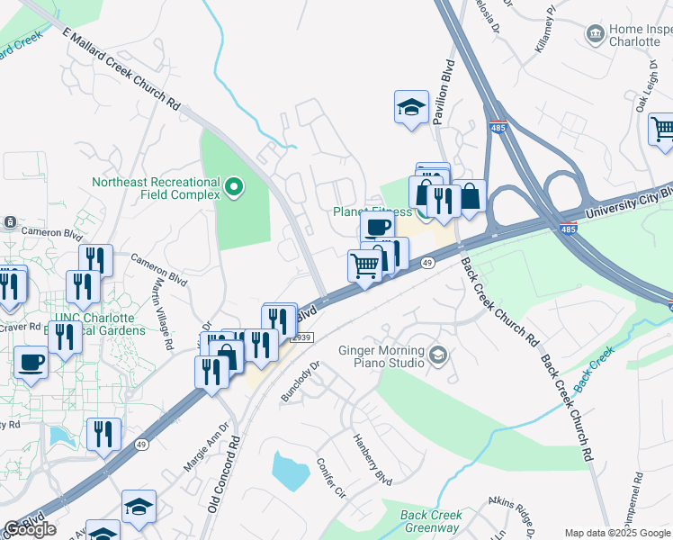 map of restaurants, bars, coffee shops, grocery stores, and more near in Charlotte