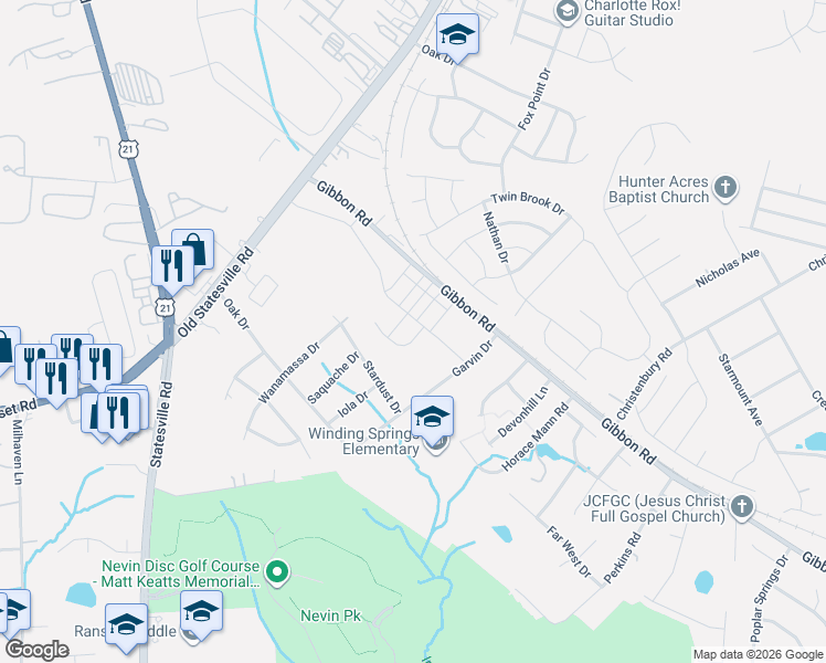 map of restaurants, bars, coffee shops, grocery stores, and more near 4317 Easy Street in Charlotte