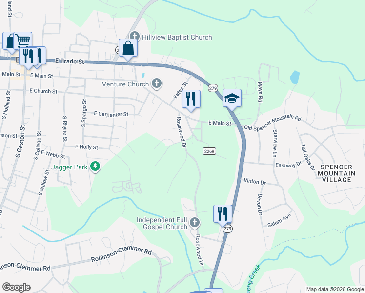 map of restaurants, bars, coffee shops, grocery stores, and more near 1042 Rosewood Drive in Dallas