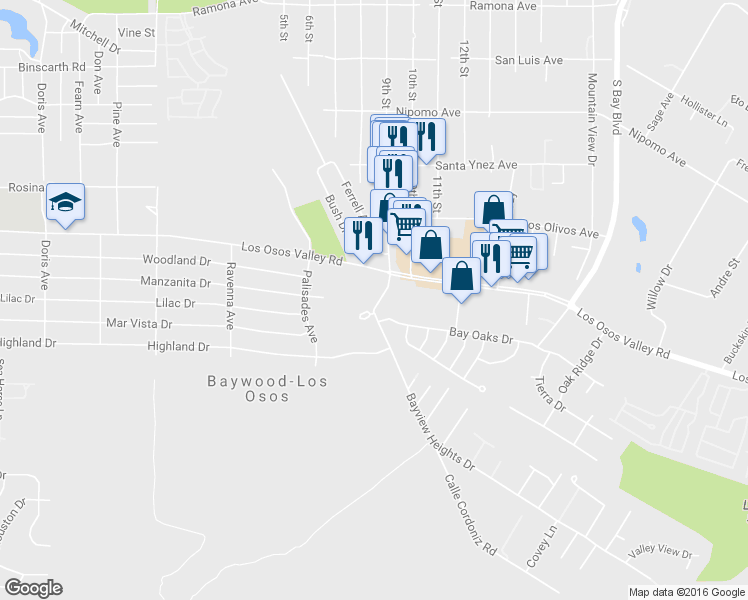 map of restaurants, bars, coffee shops, grocery stores, and more near 2255 Bayview Heights Drive in Baywood-Los Osos