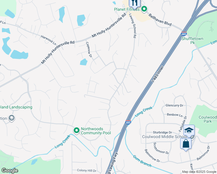 map of restaurants, bars, coffee shops, grocery stores, and more near 9353 Lawing School Road in Charlotte