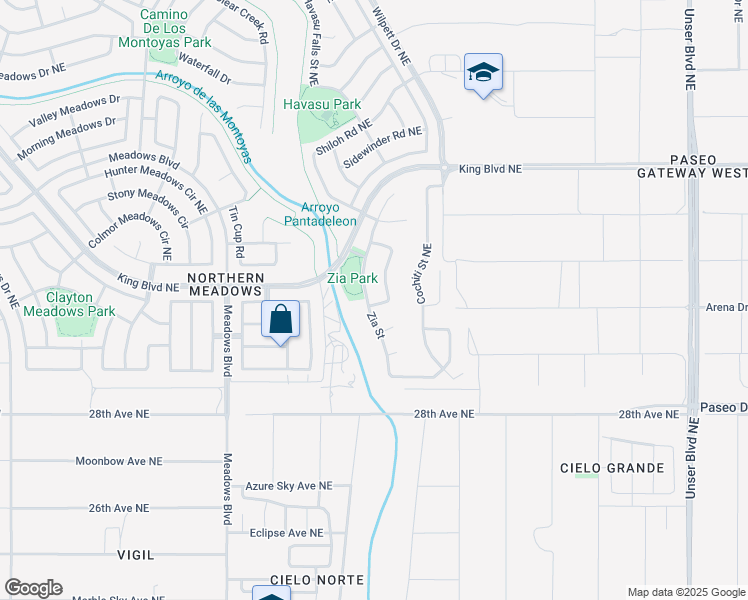 map of restaurants, bars, coffee shops, grocery stores, and more near 3220 Zia Street in Rio Rancho