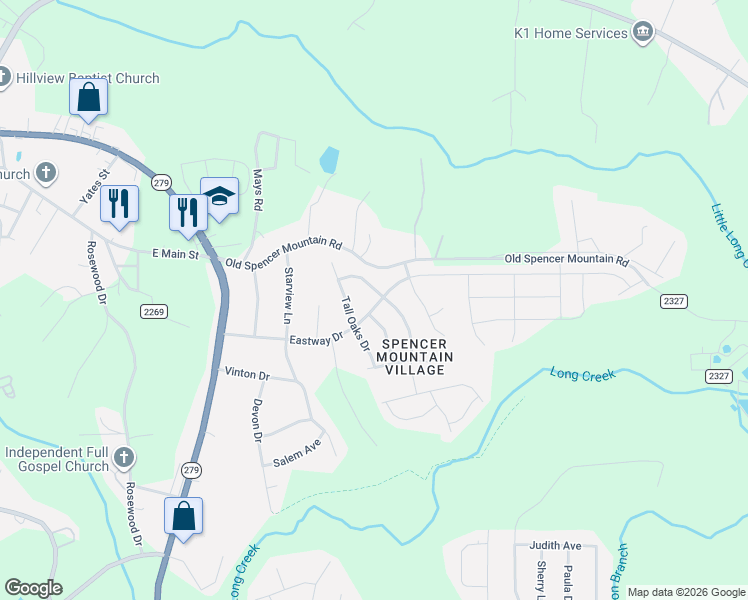 map of restaurants, bars, coffee shops, grocery stores, and more near 2866 Meadow Creek Drive in Dallas
