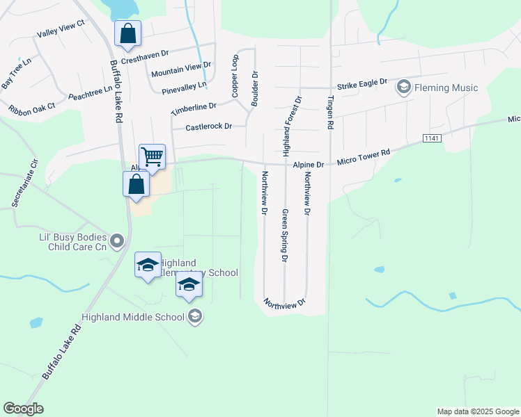 map of restaurants, bars, coffee shops, grocery stores, and more near 951 Northview Drive in Sanford