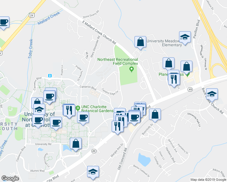 map of restaurants, bars, coffee shops, grocery stores, and more near 1224 John Kirk Drive in Charlotte