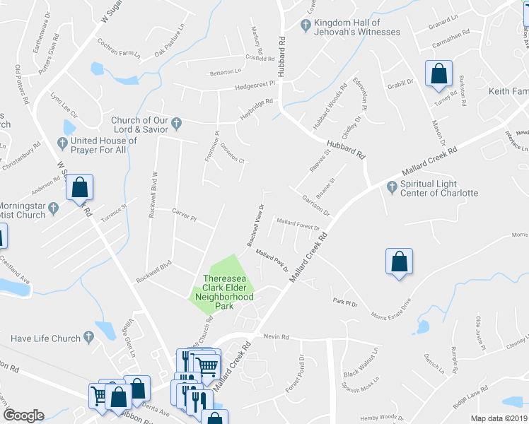 map of restaurants, bars, coffee shops, grocery stores, and more near 6855 Trimbach Way in Charlotte