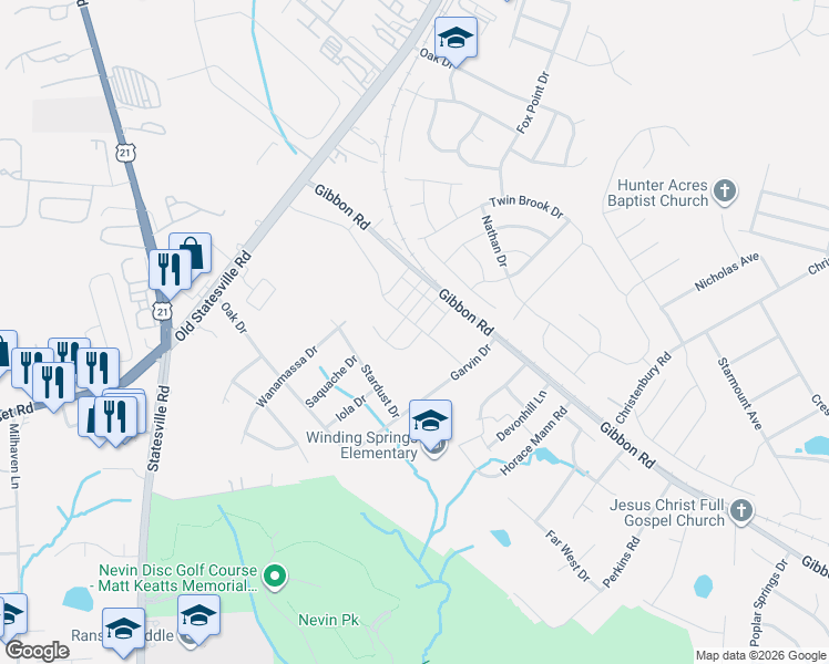 map of restaurants, bars, coffee shops, grocery stores, and more near 4317 Easy Street in Charlotte