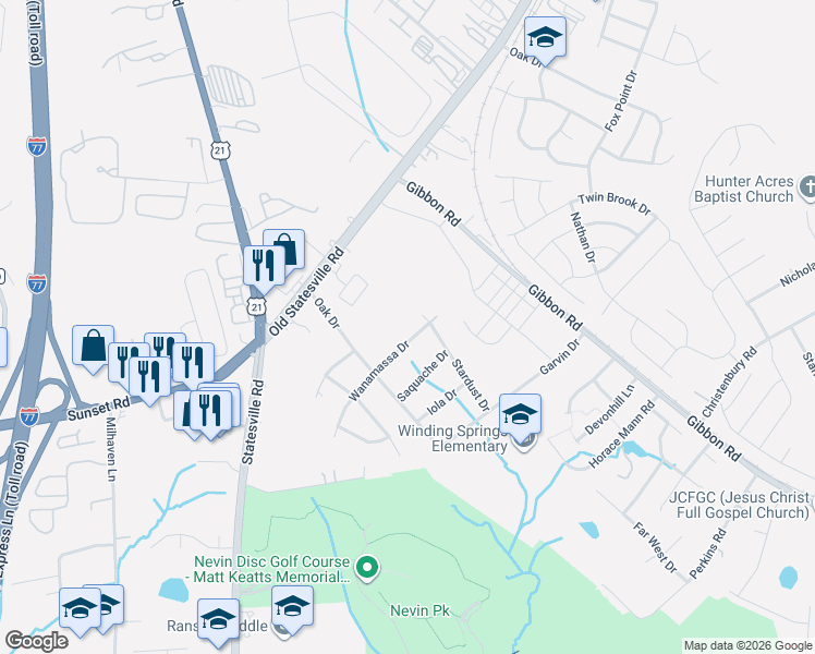 map of restaurants, bars, coffee shops, grocery stores, and more near 4233 Wanamassa Drive in Charlotte