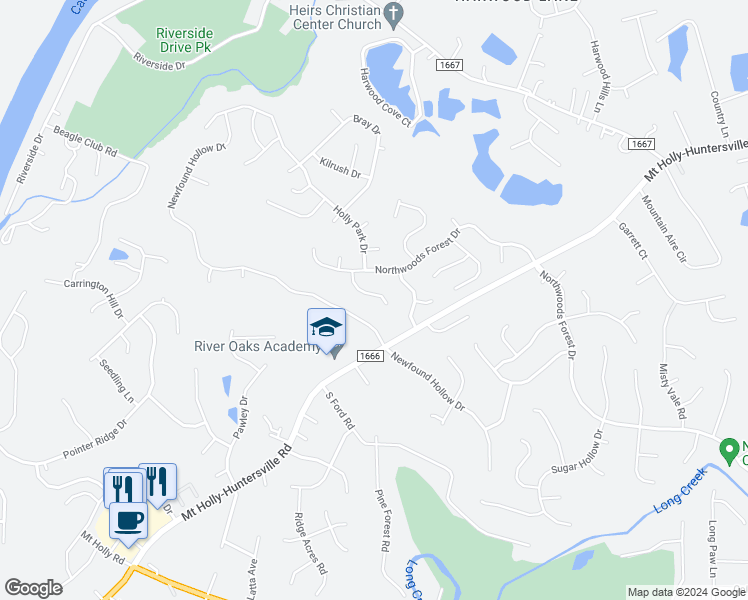 map of restaurants, bars, coffee shops, grocery stores, and more near 1238 Brook Farm Lane in Charlotte