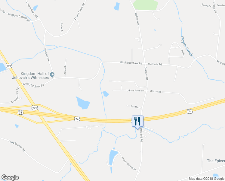 map of restaurants, bars, coffee shops, grocery stores, and more near 227 Lillians Farm Lane in Forest City
