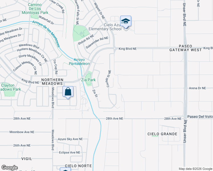 map of restaurants, bars, coffee shops, grocery stores, and more near 3205 Cochiti Street Northeast in Rio Rancho