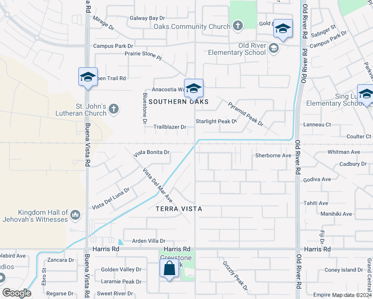 map of restaurants, bars, coffee shops, grocery stores, and more near 10500 Vista Bonita Drive in Bakersfield