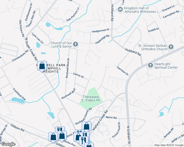map of restaurants, bars, coffee shops, grocery stores, and more near 3200 Carver Place in Charlotte