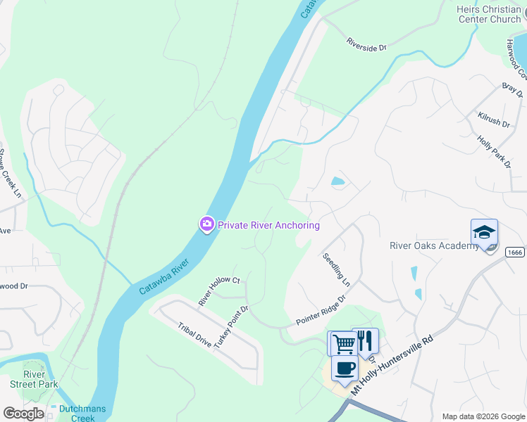 map of restaurants, bars, coffee shops, grocery stores, and more near 10605 Turkey Point Drive in Charlotte