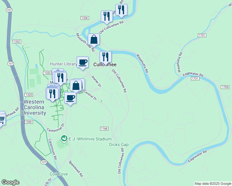 map of restaurants, bars, coffee shops, grocery stores, and more near in Cullowhee